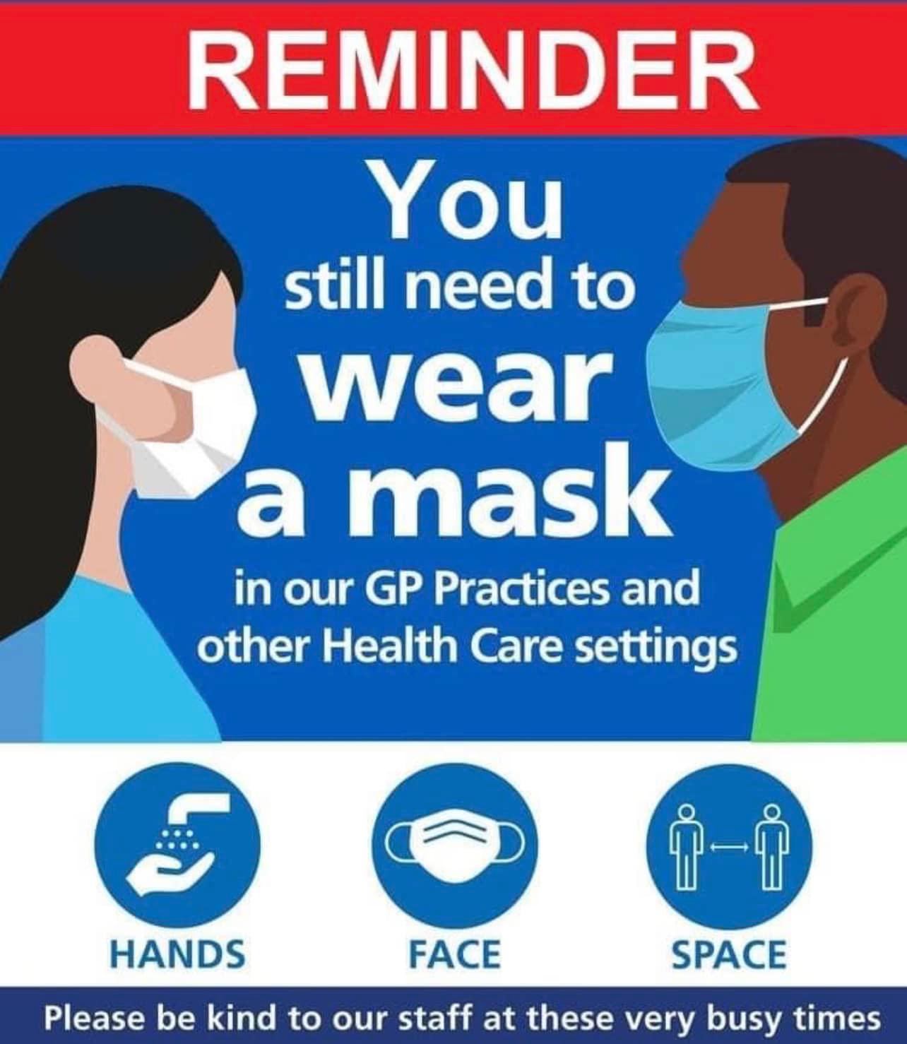 Infographic reminding patients to continue to wear a mask