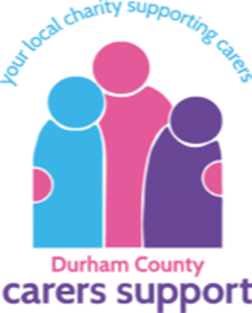 Logo for Durham carers showing three figures hugging